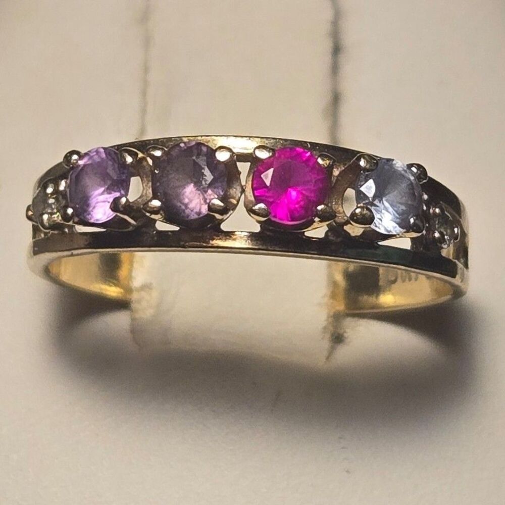10K Red and Pink Stones Ring Sz 6